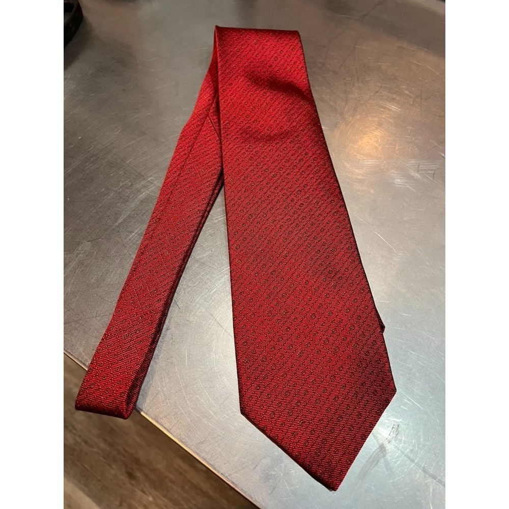 Vtg 90s Bulgari Italian Red Silk Jacquard Men's Logo Tie
